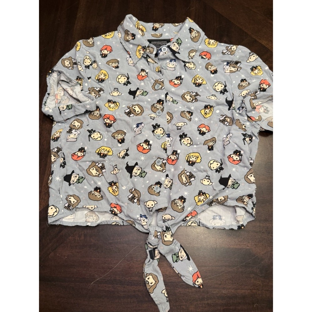 Wizarding World Harry Potter Blue crop button shirt tie XS Rayon